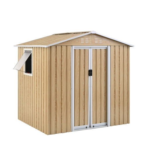 【可動棚&すべり出し窓付き】物置 屋外 スチール 倉庫 床材補強フレーム付き 戸外収納庫 W194cm*D162cm*H184cm 大型 収納庫 【ナチュラル】拍卖