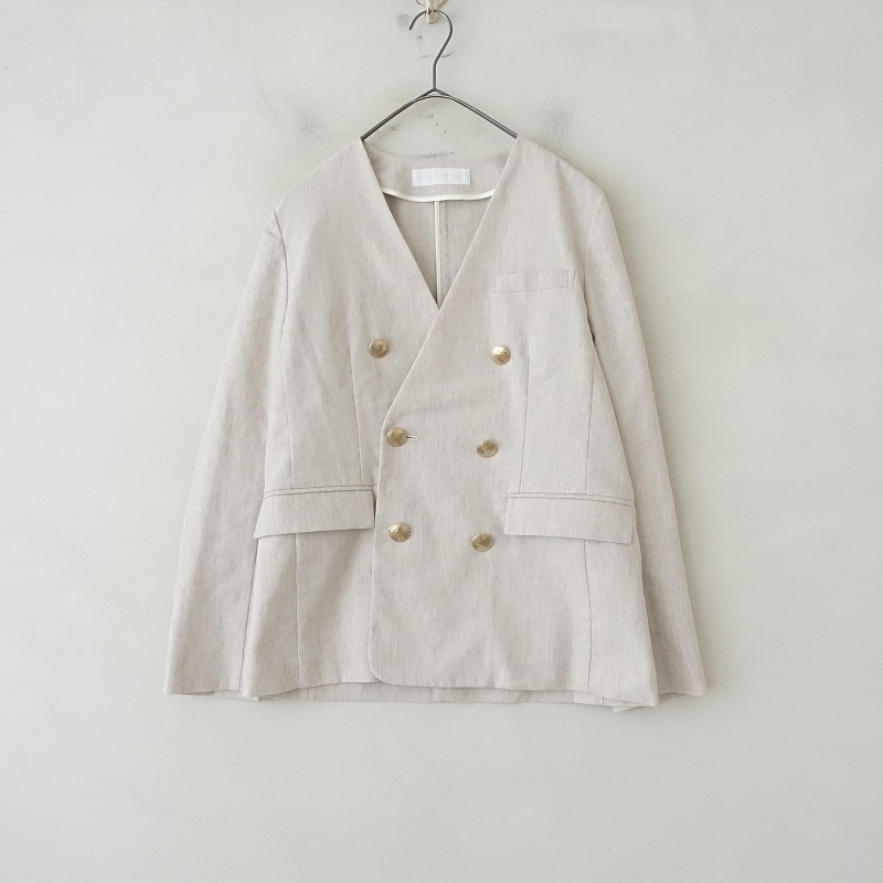 【定価2.4万】ノーリーズソフィー NOLLEY’S sophi *ウォッシャブルリネンノーカラーダブルジャケット*38(jk1-2506-27)【20G52】拍卖
