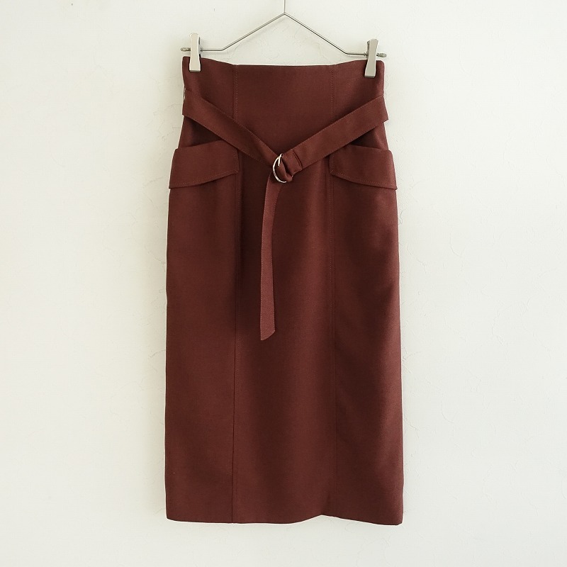 【未使用/定価2.8万】アナイ ANAYI *ベルト付きバックスリットタイトスカート*36茶色ポリエステル裏地付き(sk2-2506-111)【30G52】拍卖