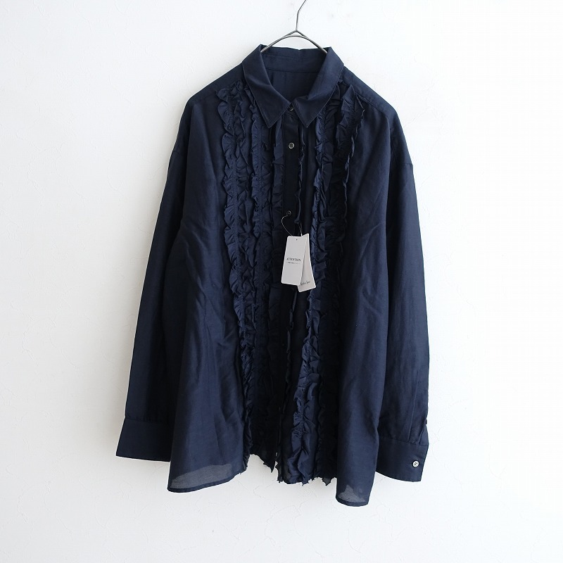 【未使用/2024/定価1.5万】スピック&スパン Spick and Span *コットンシルクフロントフリルブラウス*F濃紺(25-2506-320)【11G52】拍卖