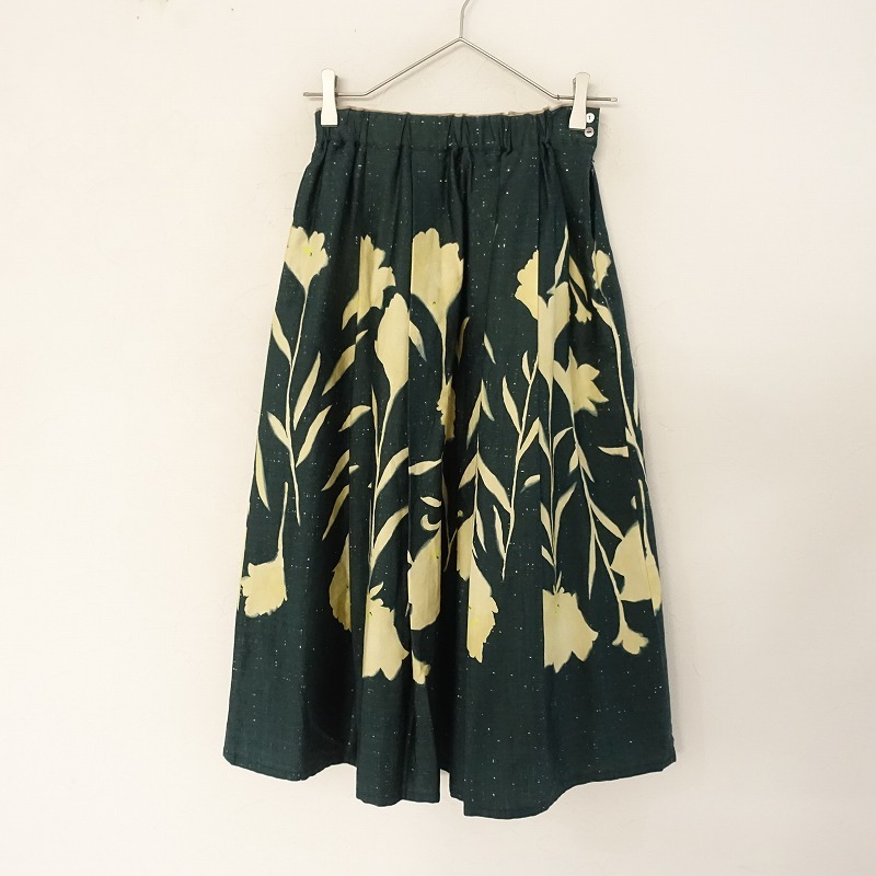 【美品】パラスパレスイト Pal’las Palace ito *矢車草柄スカート*2コットン綿プリント深緑ゴムフレア(sk25-2506-447)【81G52】拍卖