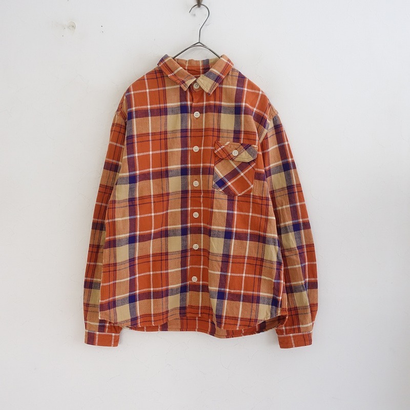 【美品】グローンインザサン grown in the sun *コットンチェックシャツ*1綿オレンジ長袖SUNSHINE+CLOUD(25-2507-110)【03G52】拍卖