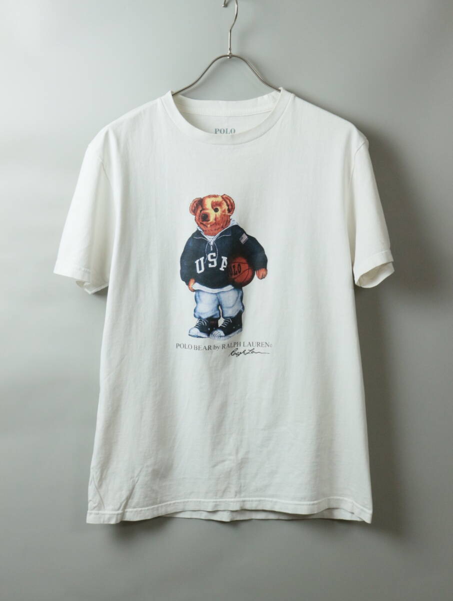 A552/POLO by Ralph Lauren/ポロラルフローレン/アメリカ製/ポロベア/半袖Tシャツ/クルーネック/プリントTシャツ/ホワイト/メンズ/Mサイズ拍卖