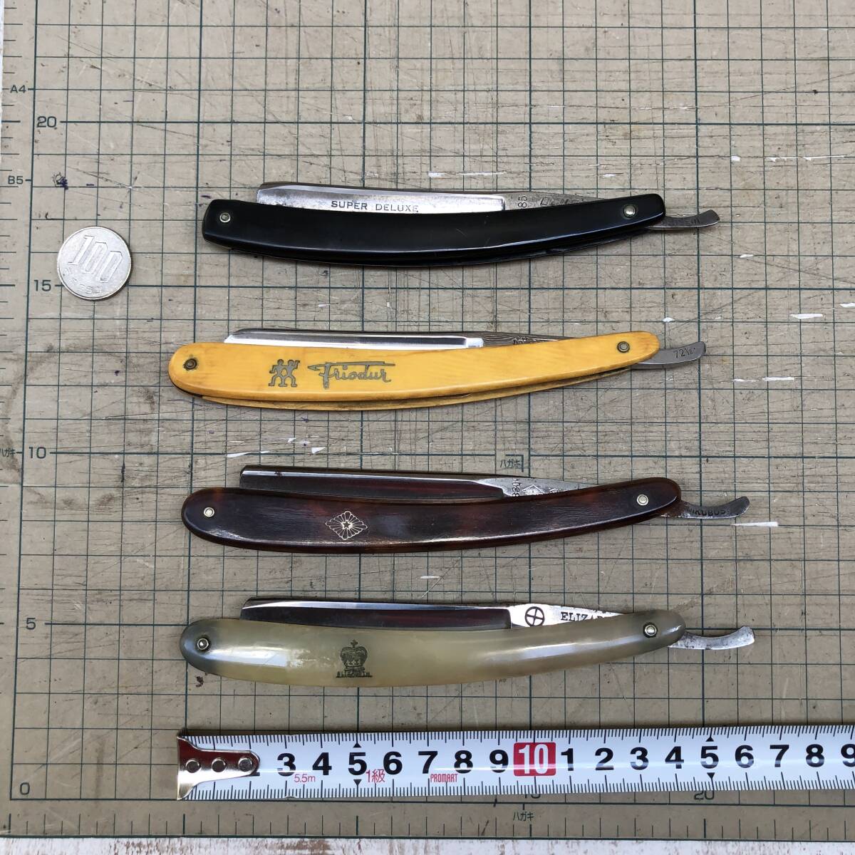 1円〜 西洋カミソリ 4点 ▲ 日立ヤスキ鋼 ELIZABETH RAZOR、KIKUBOSHI ORION、HENCKELS ヘンケルス SOLINGEN、ほか 剃刀 RAZOR レザー 86N拍卖