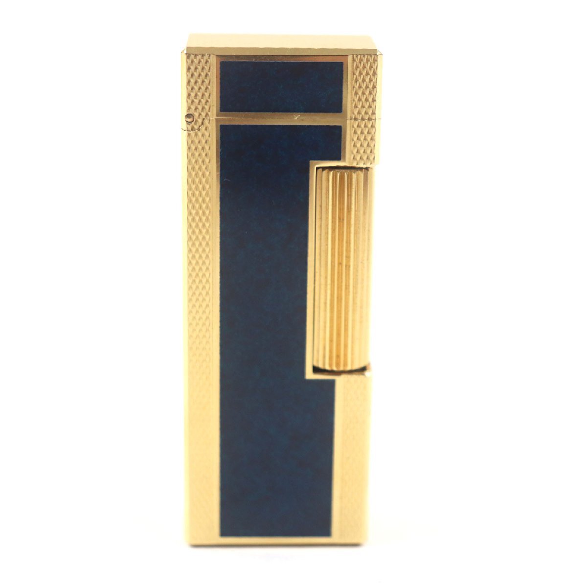 美品▼Dunhill ダンヒル スクエア ラッカー マーブル柄 ローラー式 ガスライター ネイビー ゴールド スイス製 メンズ 着火確認済み拍卖