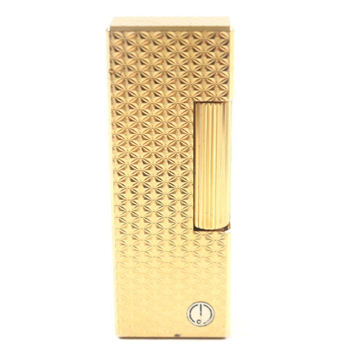 美品▼Dunhill ダンヒル スクエア 総柄 ロゴ付き ローラー式 ガスライター ゴールド スイス製 メンズ 着火確認済み拍卖