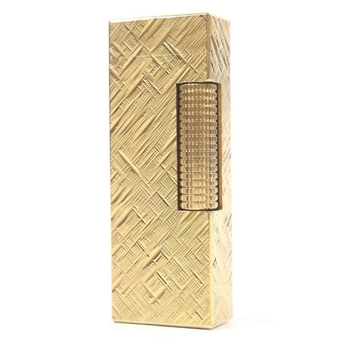 外装美品□Dunhill ダンヒル クロスカット 総柄 スクエア型 ローラー式 喫煙具 ガスライター ゴールド スイス製 メンズ 着火不可拍卖