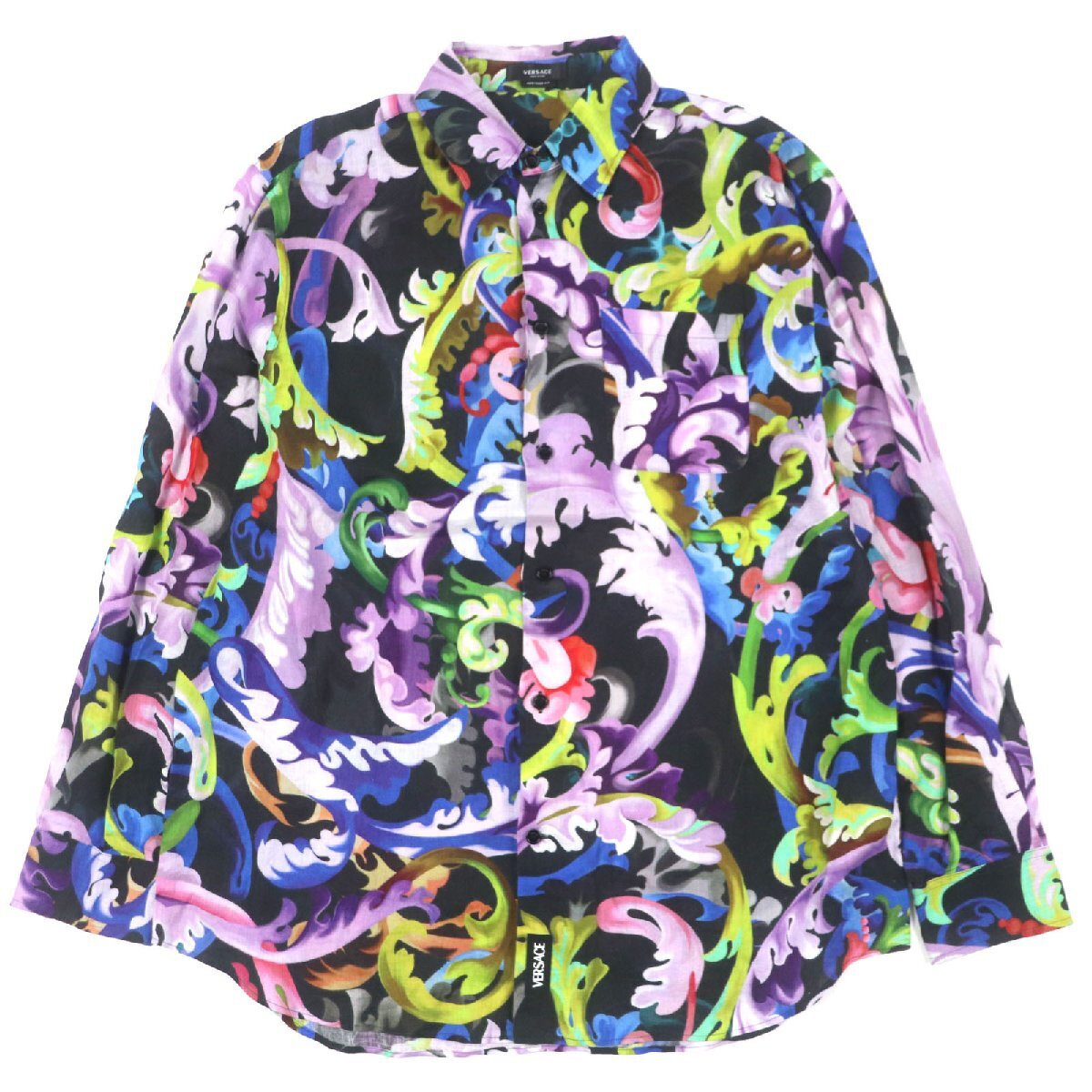 美品▼VERSACE ヴェルサーチ 2021年製 1000920 1A00628 リネン100% HERITAGE FIT 総柄 オーバーサイズ 長袖シャツ 41 正規品 メンズ拍卖