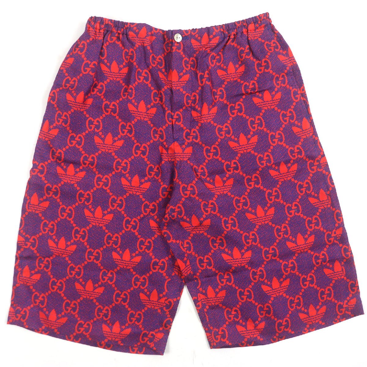 未使用品▼グッチ アディダス 691440 マイクロGG シルク100% ミケーレ期 ボタンフライ ハーフパンツ ショートパンツ 44 正規品 メンズ拍卖