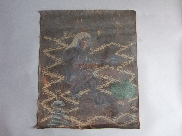 土俗的なタンカ黒い女神?ラマ教ボン教チベットの宗教民間信仰素朴絵宗教画ストゥーパ拍卖