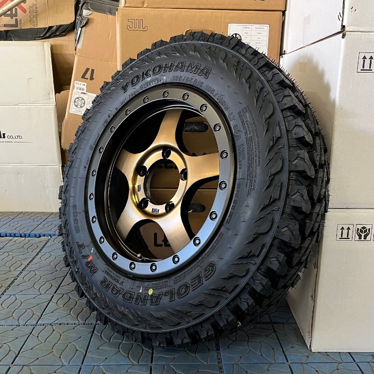 お得な5本セット ジムニー 175/80R16(純正タイヤサイズ)YOKOHAMA ジオランダーMT 16インチ タイヤホイール BDX05 ブロンズ Jimmy拍卖