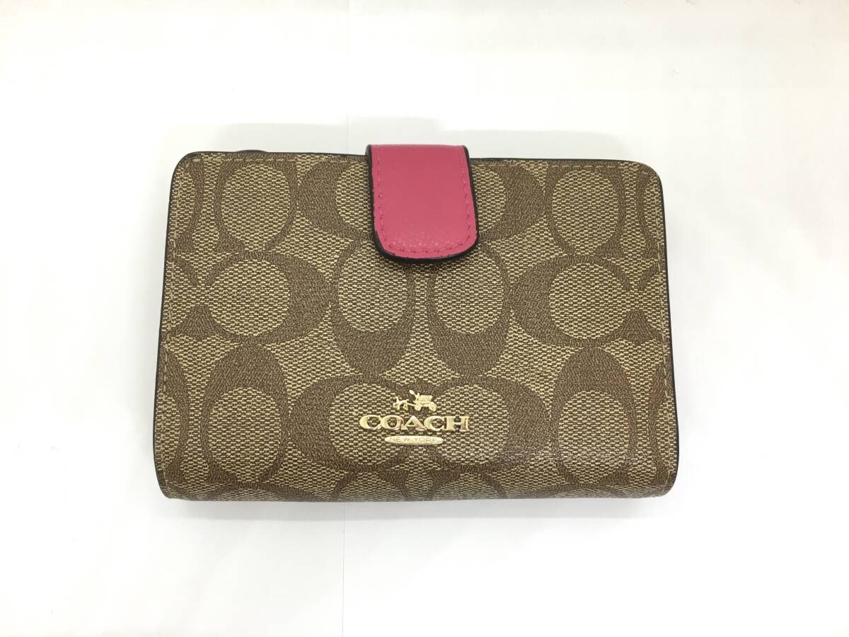COACH コーチ シグネチャー レディース 二つ折り財布 ブラウン系×ピンク系拍卖