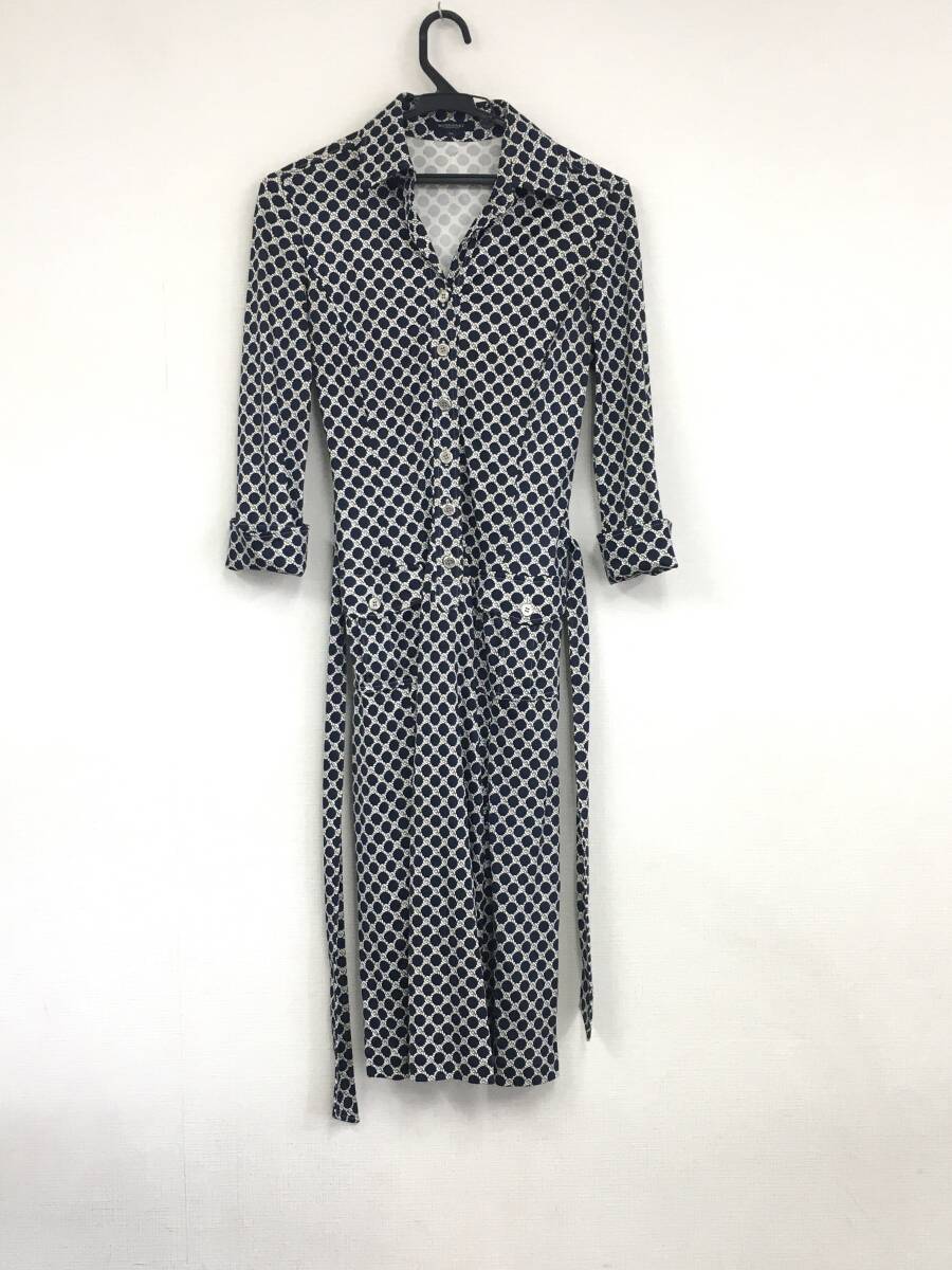 BURBERRY LONDON バーバリー ロンドン 七分袖 シルク シャツ ワンピース 総柄 銀ボタン拍卖