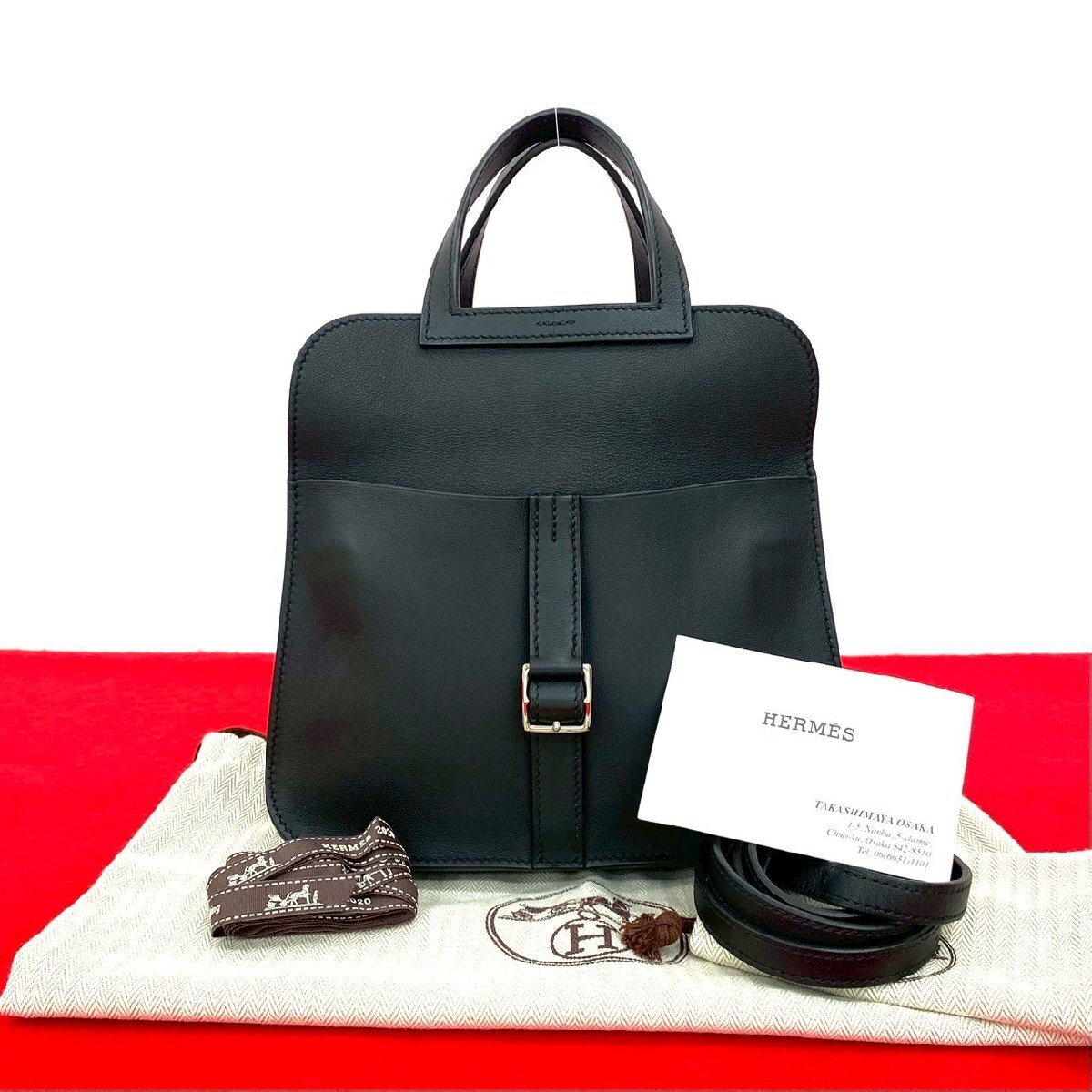 極 美品 袋付 D 刻印 HERMES エルメス アルザン ミニ ヴォースイフト レザー 2way ハンドバッグ ショルダーバッグ ブラック 48518拍卖