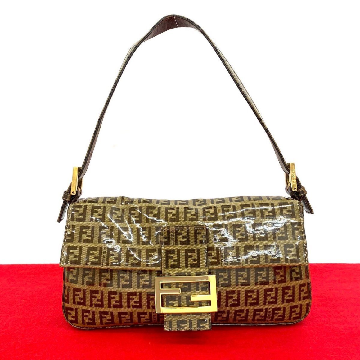 極 美品 FENDI フェンディ ヴィンテージ マンマバケット ズッキーノ FF レザー セミ ワン ショルダーバッグ ハンドバッグ ブラウン 31625拍卖