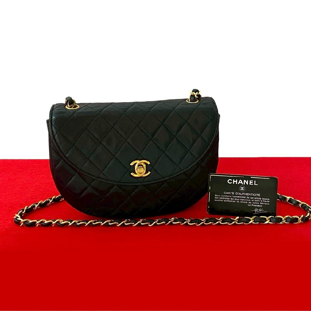 極 美品 シール有 0番台 CHANEL シャネル マトラッセ ココ ラムスキン レザー 本革 ターンロック チェーン ミニ ショルダーバッグ 黒 ga6-6拍卖