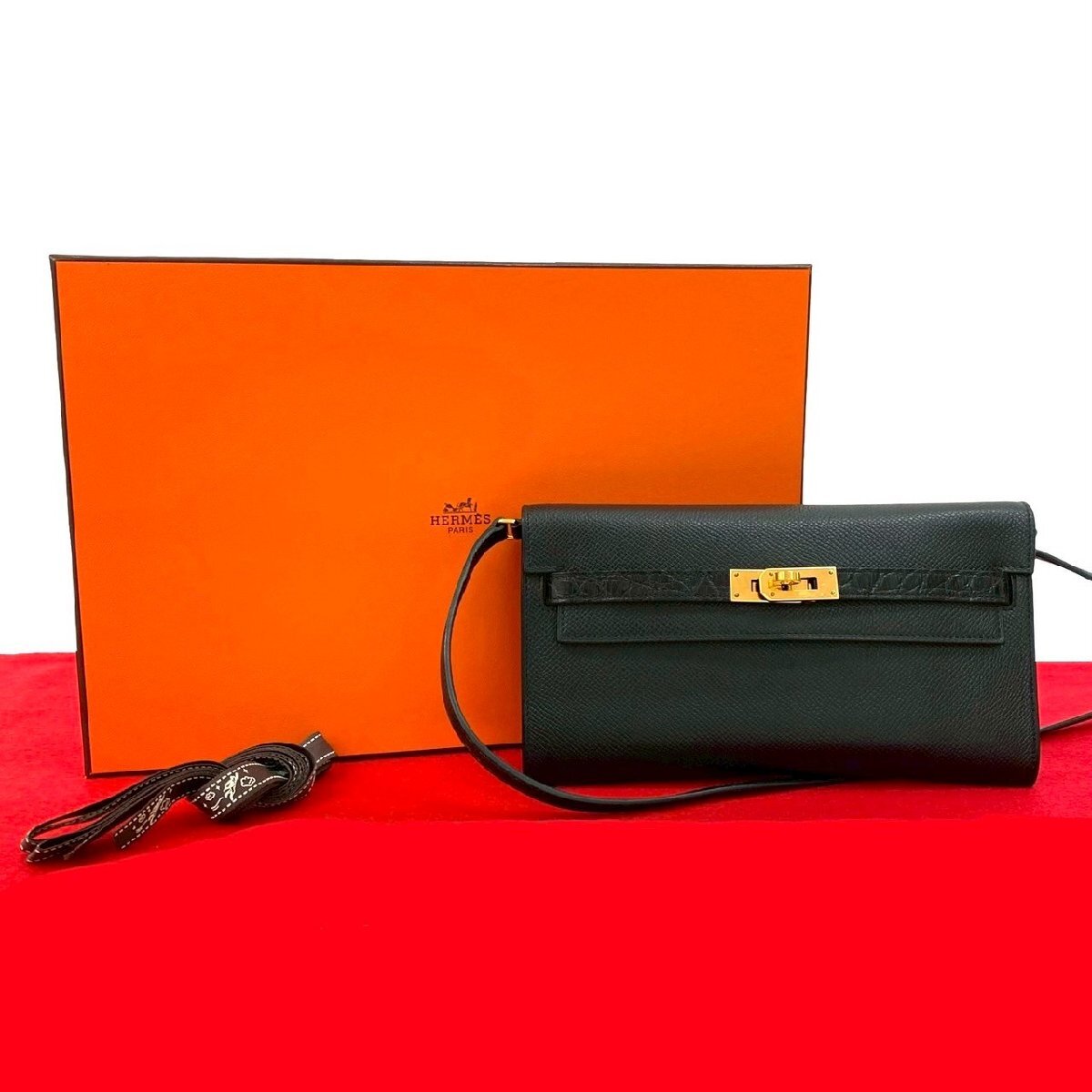 極 美品 箱付 B 刻印 HERMES エルメス ケリーウォレット ロング トゥーゴー タッチ ヴォーエプソン アリゲーター ショルダー 長財布 36565拍卖