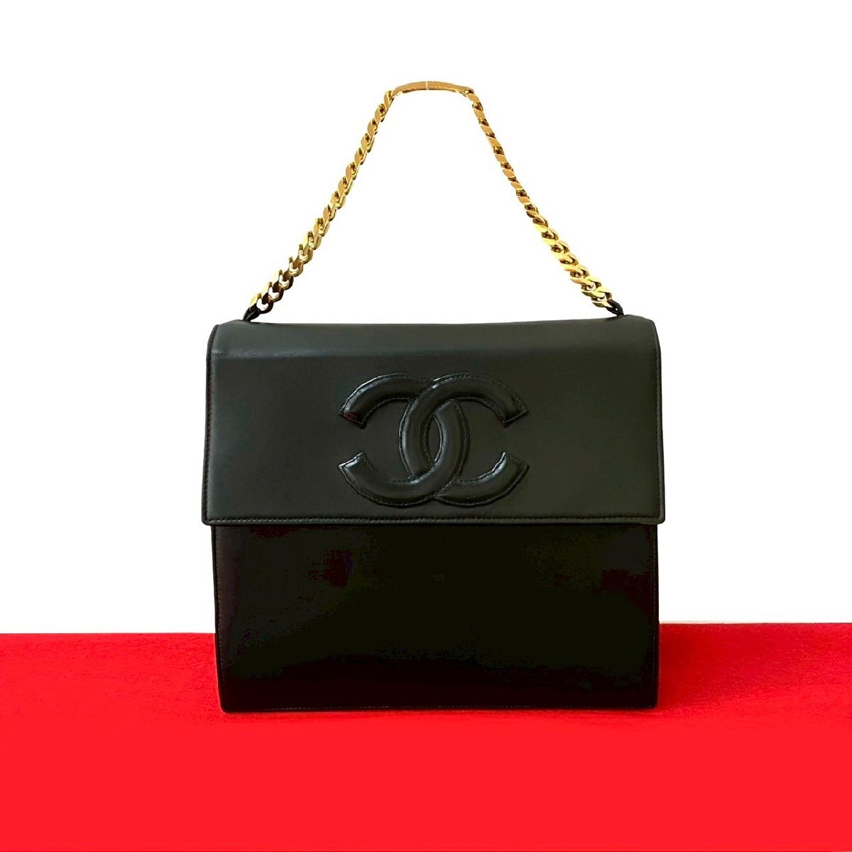 極 美品 シール有 4番台 CHANEL シャネル ココマーク ラムスキン レザー 本革 チェーン ハンドバッグ ミニ トートバッグ ブラック 31419拍卖