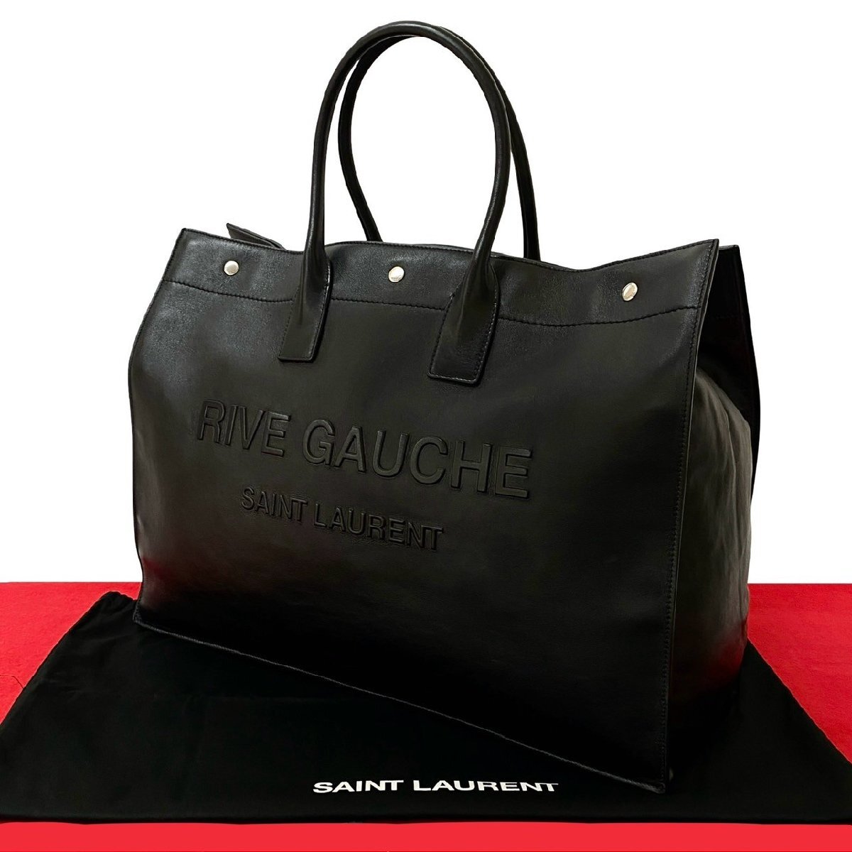 極 美品 袋付き SAINT LAURENT PARIS サンローランパリ リヴ ゴーシュ レザー 本革 トートバッグ ビジネスバッグ A4収納可 ブラック 31422拍卖