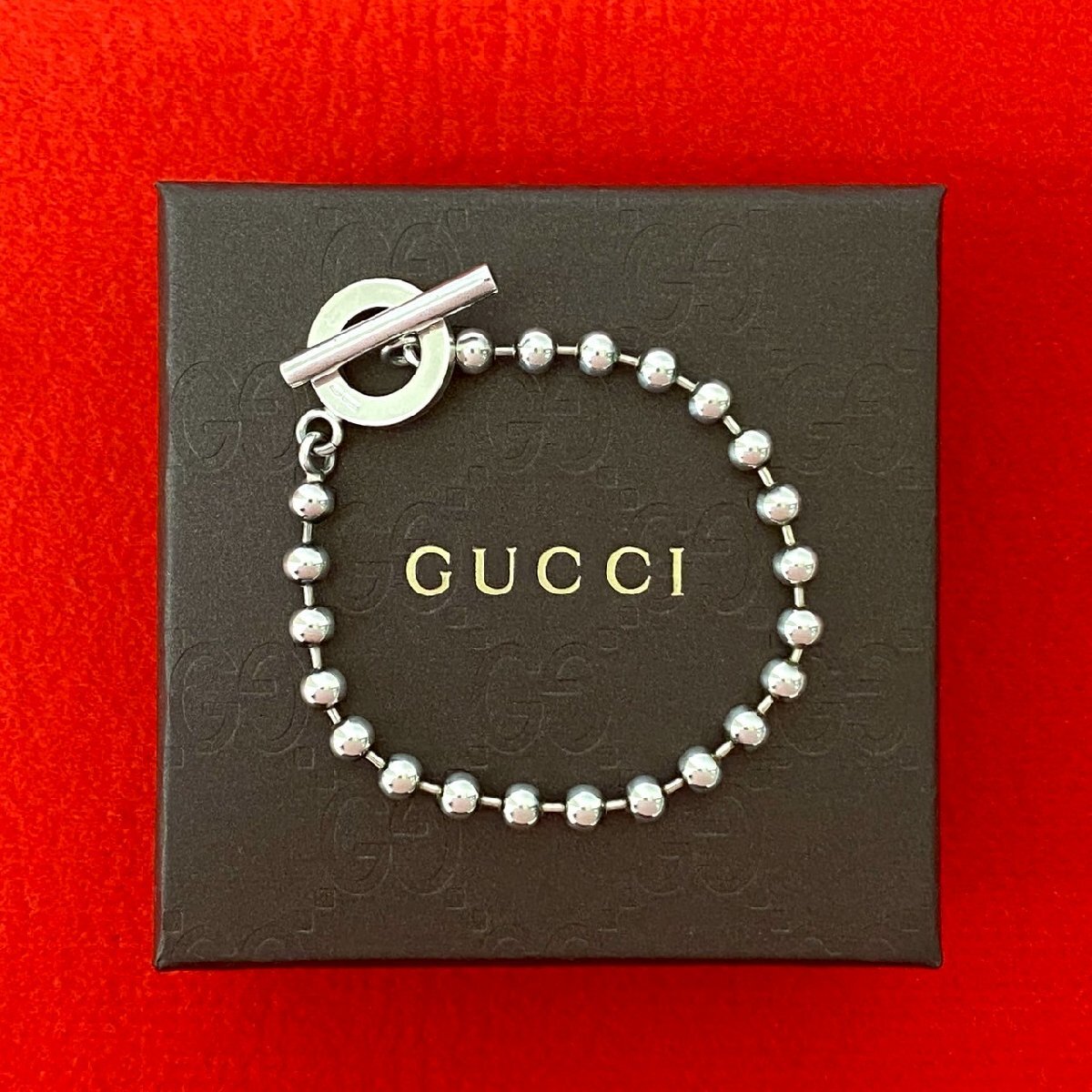 極 美品 希少品 GUCCI グッチ ボールチェーン シルバー925 ブレスレット バングル アクセサリー レディース メンズ シルバー 21272拍卖