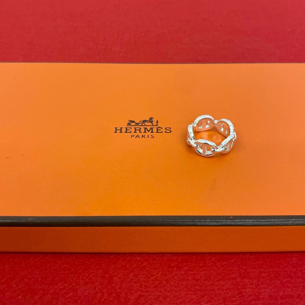 極 美品 希少品 HERMES エルメス アンシェネ リング PM シルバー925 指輪 アクセサリー 8号 レディース シルバー 16504拍卖