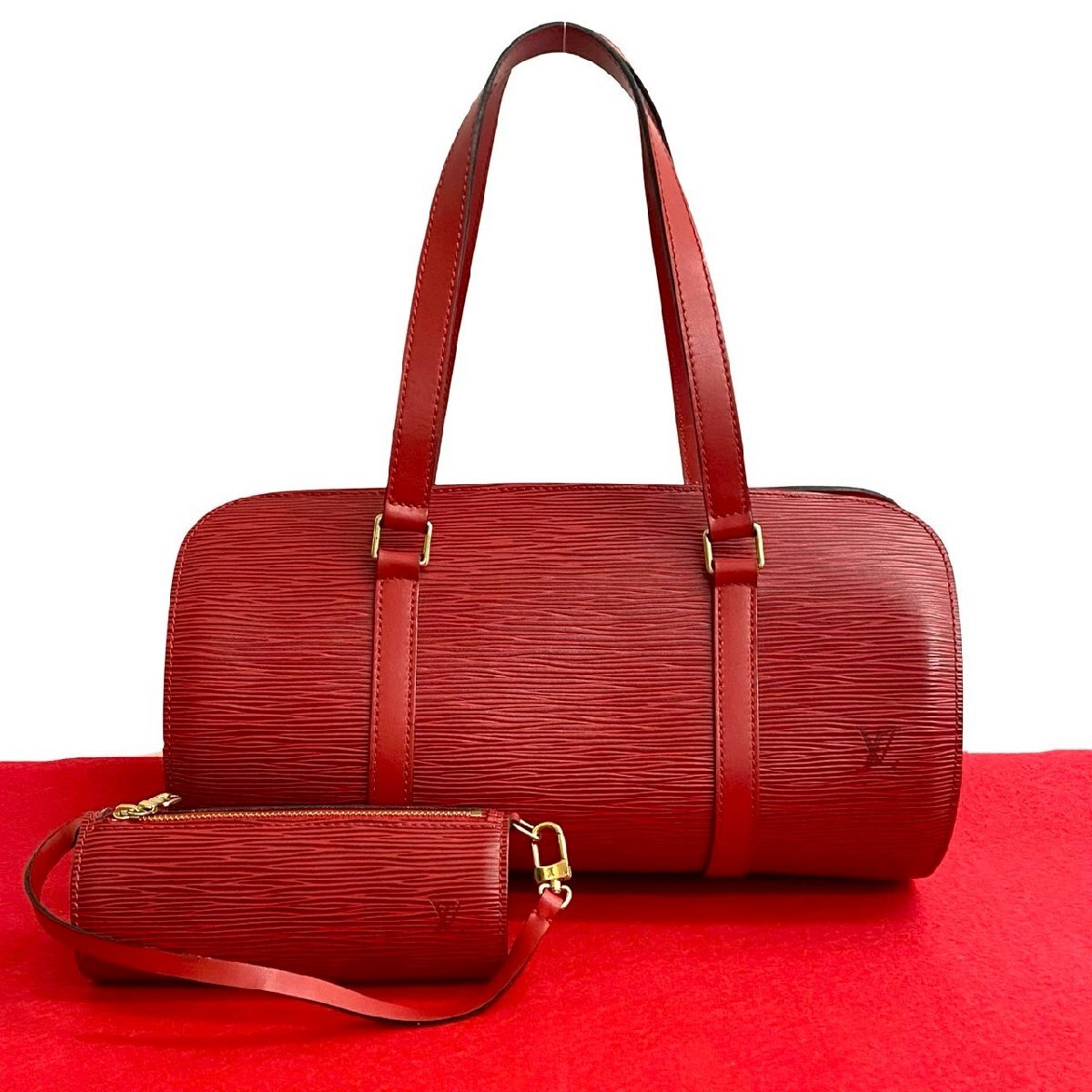 ほぼ未使用 ポーチ付 LOUIS VUITTON ルイヴィトン スフロ エピ レザー 本革 ハンドバッグ ミニ ボストンバッグ カスティリアンレッド 484-4拍卖