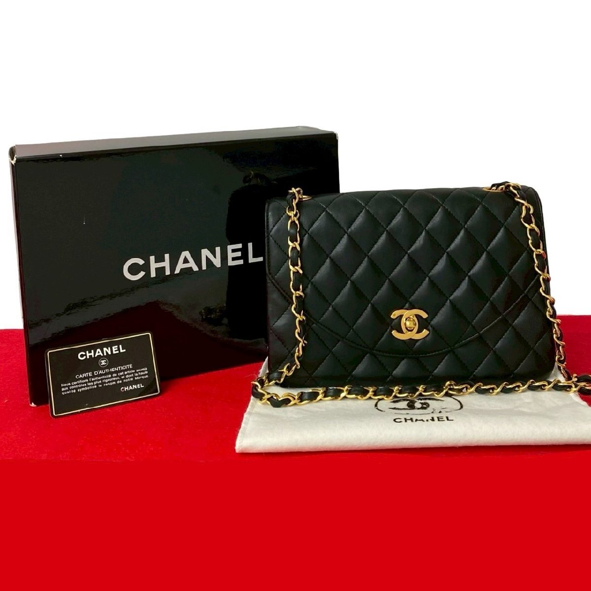 極 美品 箱 袋付 0番台 CHANEL シャネル ヴィンテージ マトラッセ ココマーク ラムスキン チェーン ショルダーバッグ ブラック 36341拍卖