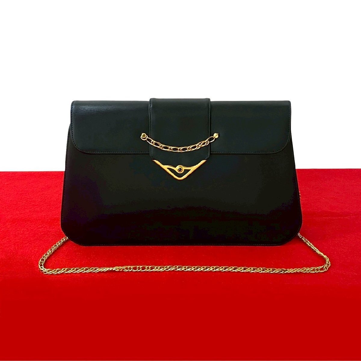 極 美品 CARTIER カルティエ ヴィンテージ サファイアライン レザー 本革 チェーン ショルダーバッグ ポシェット ネイビー 99470拍卖