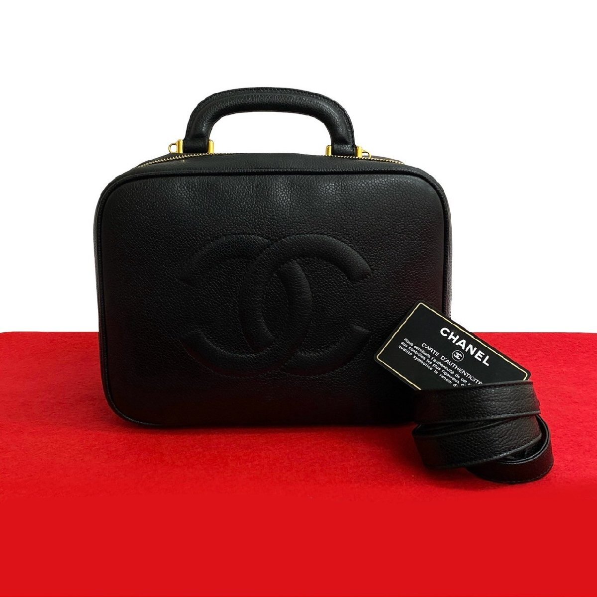 極 美品 カード シール有 4番台 CHANEL シャネル ココマーク キャビアスキン 2way バニティ ハンドバッグ ショルダーバッグ ブラック 37619拍卖
