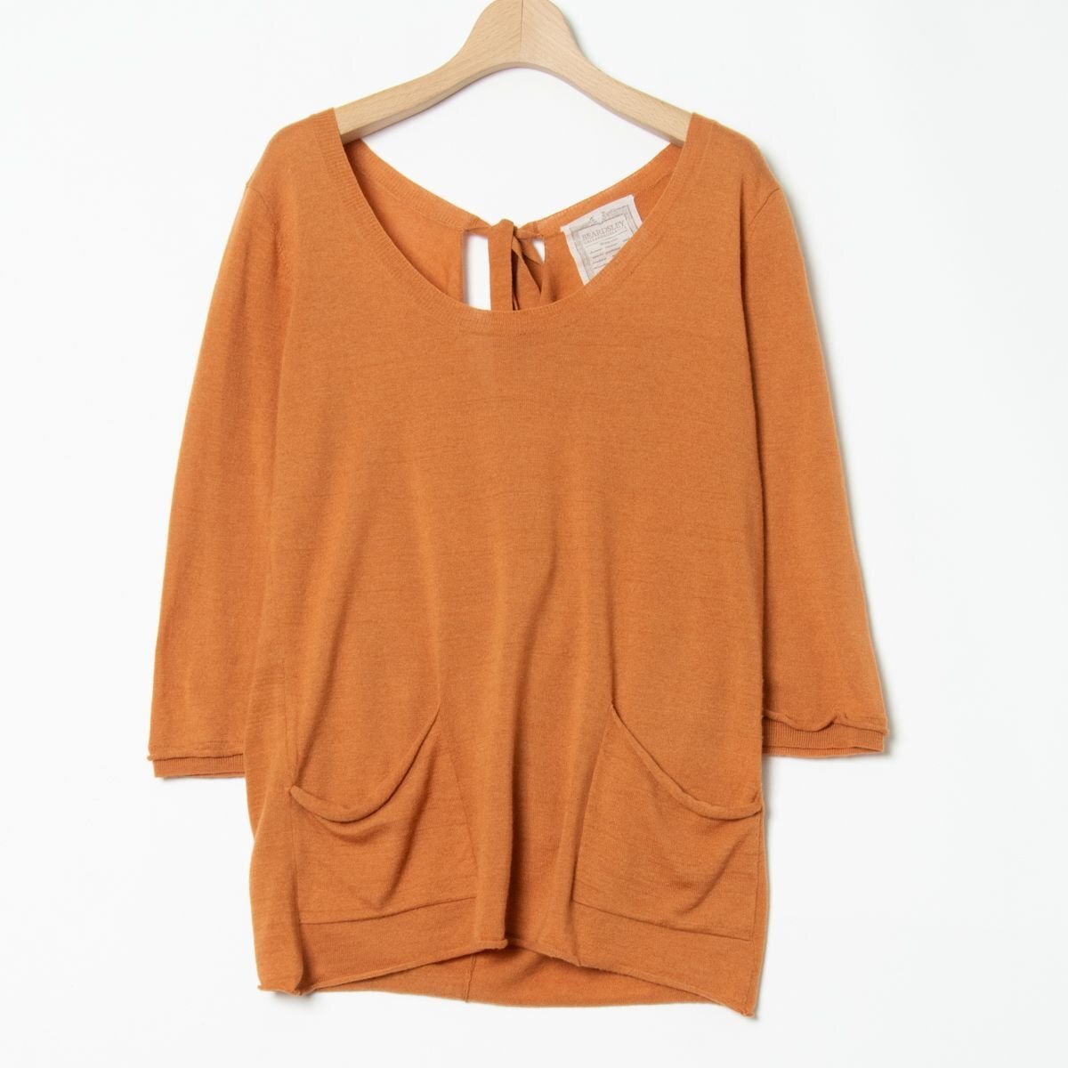 BEARDSLEY ビアズリー 後リボン七分袖セーター ニット トップス ウールシルクカシミヤ フェミニン 大人カジュアル オレンジ系 F レディース拍卖