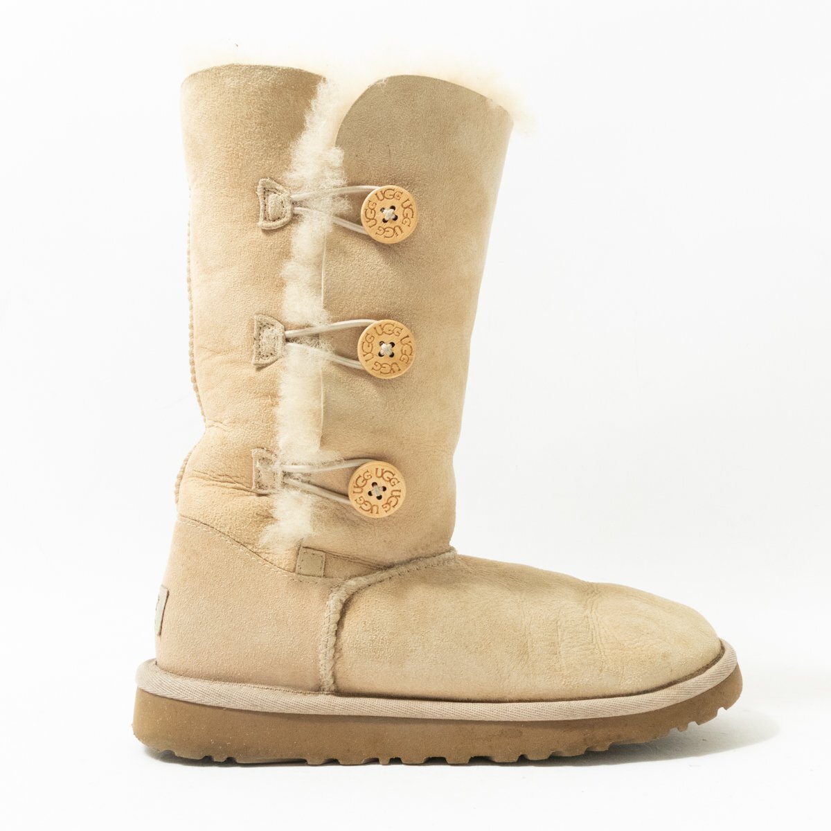UGG Australia アグ オーストラリア ムートンブーツ 靴 22.0cm ベージュ サイドボタン カジュアル 秋冬 レディース 婦人 女性 シューズ拍卖