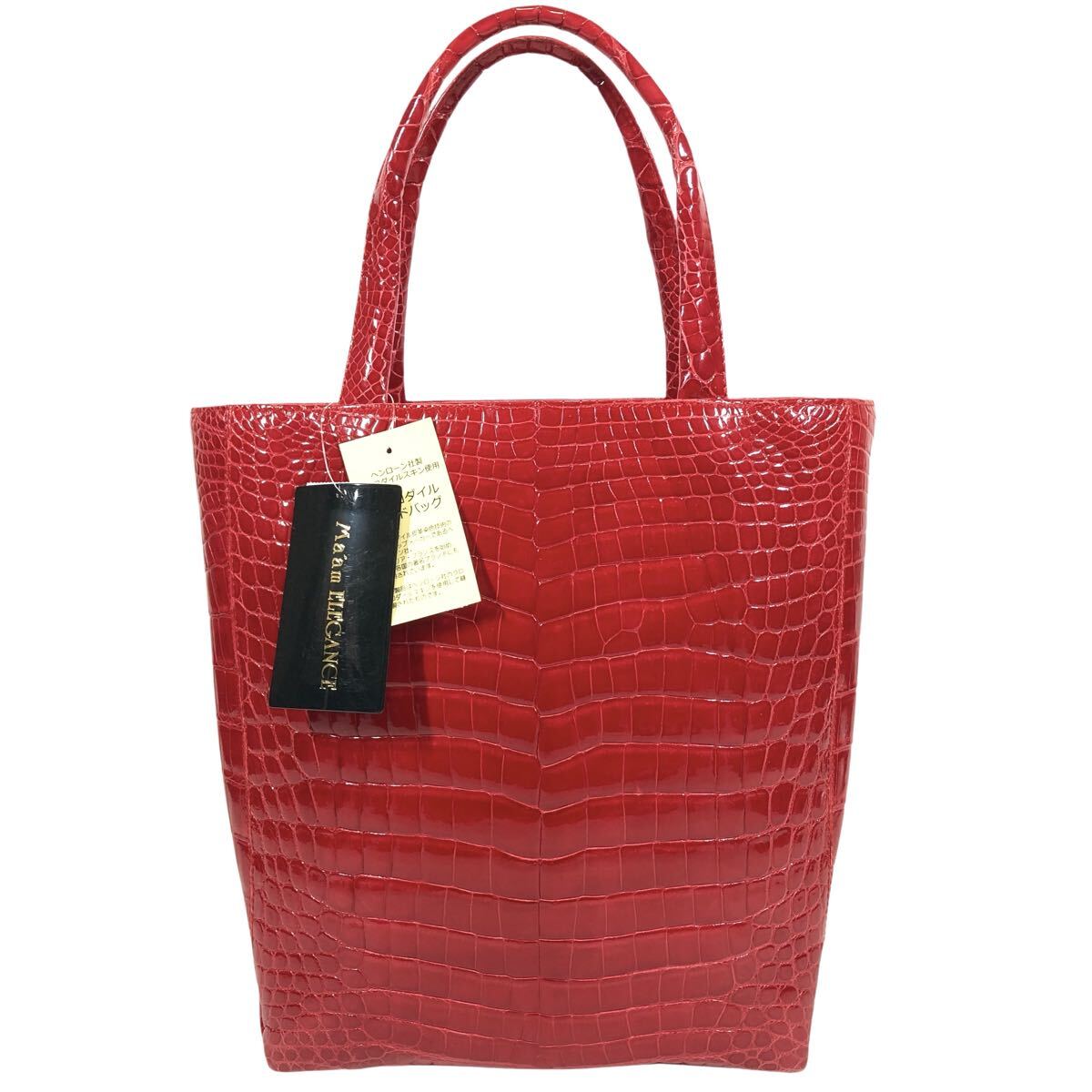 定価78万円 未使用品【ヘンローン社製】本物 クロコダイル トートバッグ ハンドバッグ 赤 ワニ革 エキゾチックレザー メンズ レディース拍卖