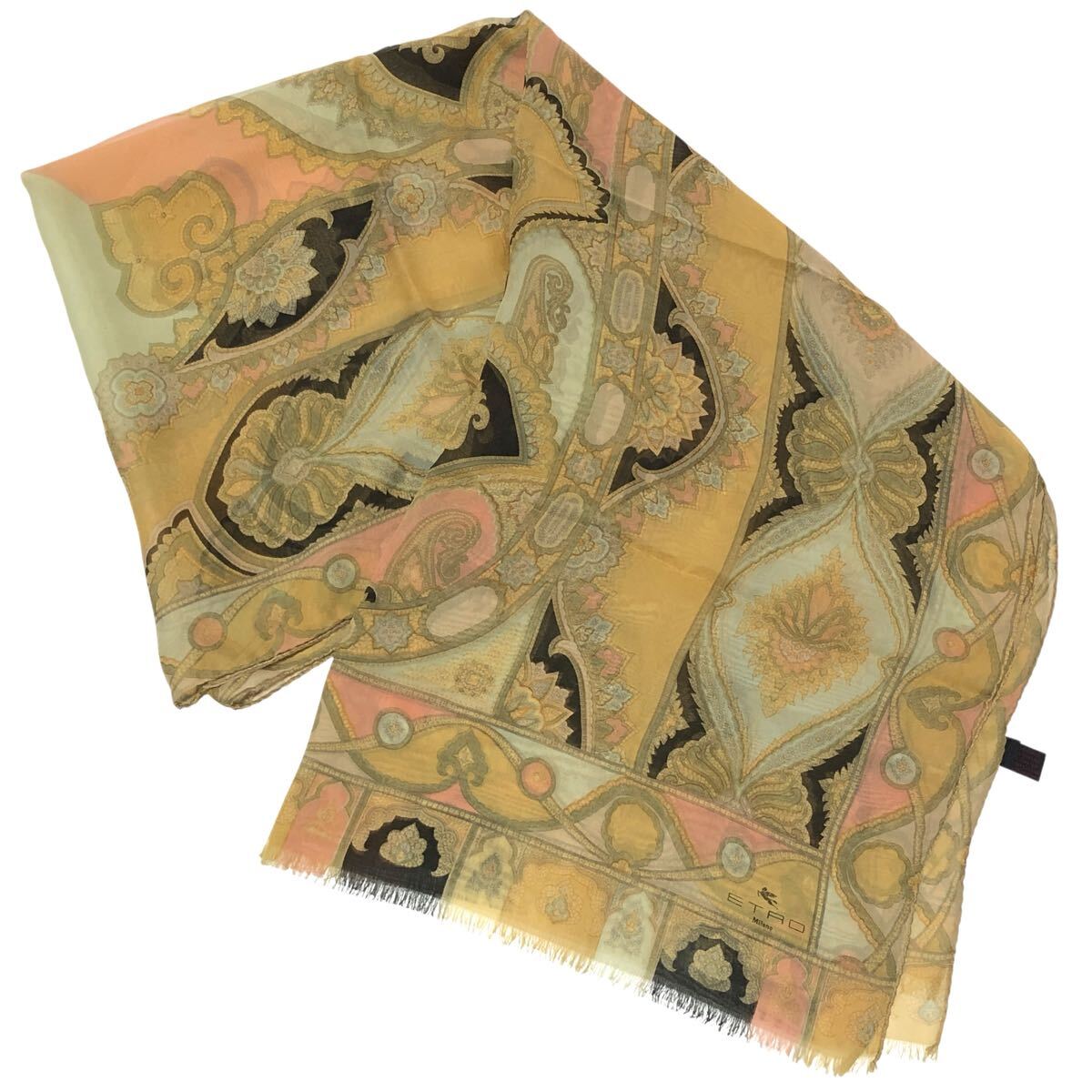 【エトロ】本物 ETRO ストール ペイズリー柄 全長162cm 幅64cm シルク100% マフラー ショール メンズ レディース イタリア製拍卖
