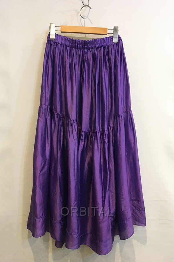 二子玉)BLAMINK ブラミンク シルクギャザーロングスカート ティアード パープル 定価99,000円 レディース 36 ※ツレ有拍卖