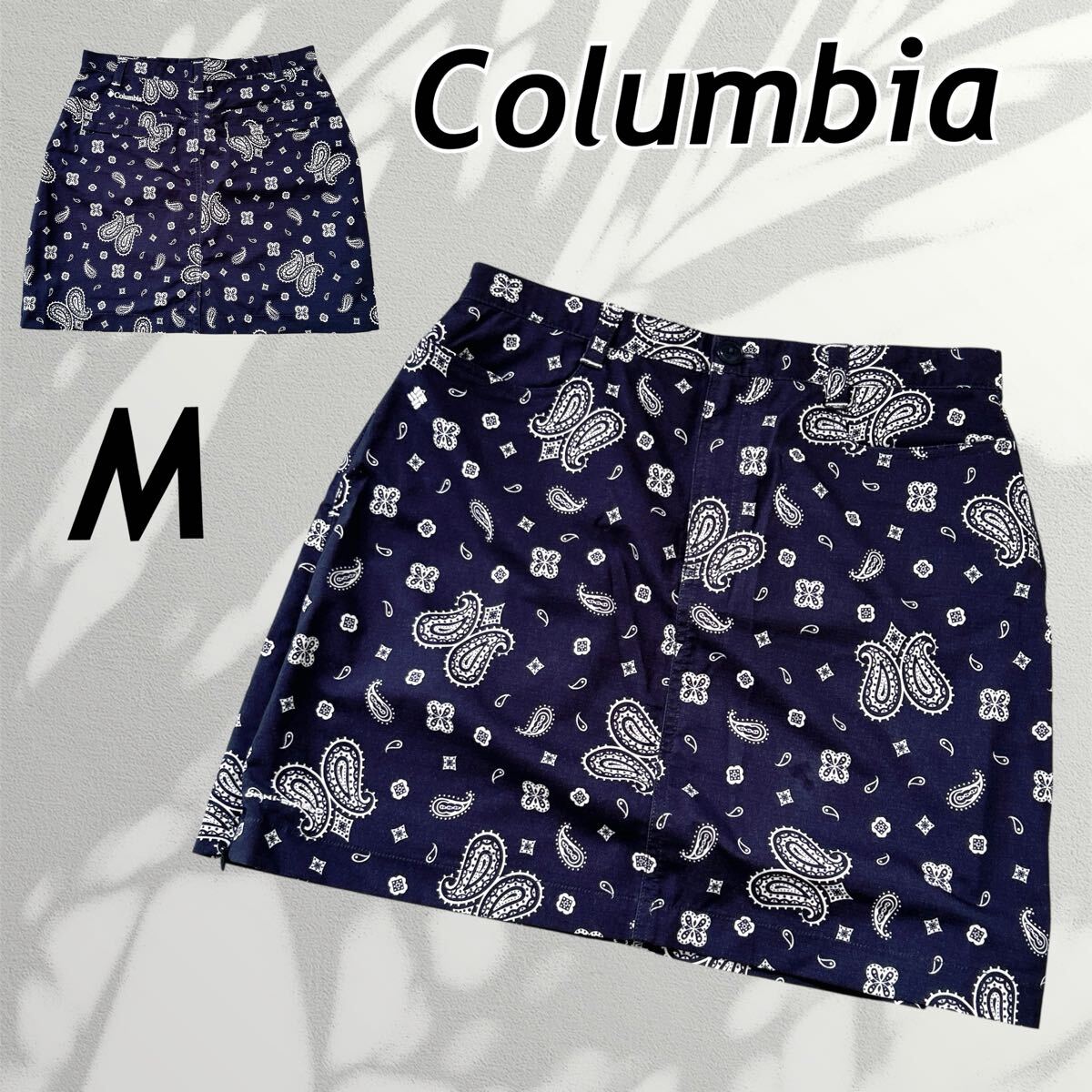 Columbia コロンビア レディース スカート M サイドファスナー ジップ ミニ ペイズリー柄 113 PL5036 アウトドア 総柄 ネイビー系 (G08)★拍卖