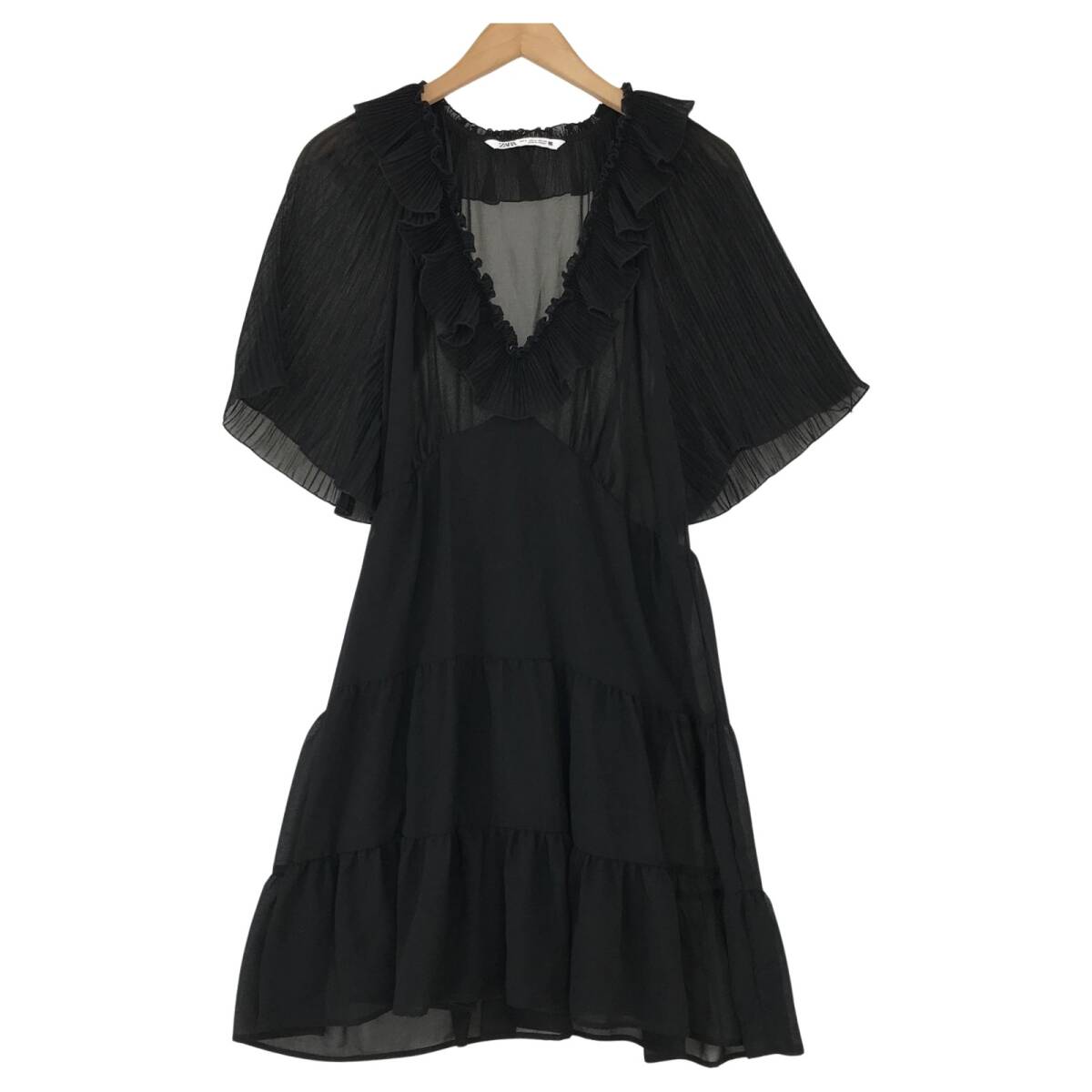 ZARA ザラ フリル シアー ブラウス sizeEUR M/ブラック拍卖