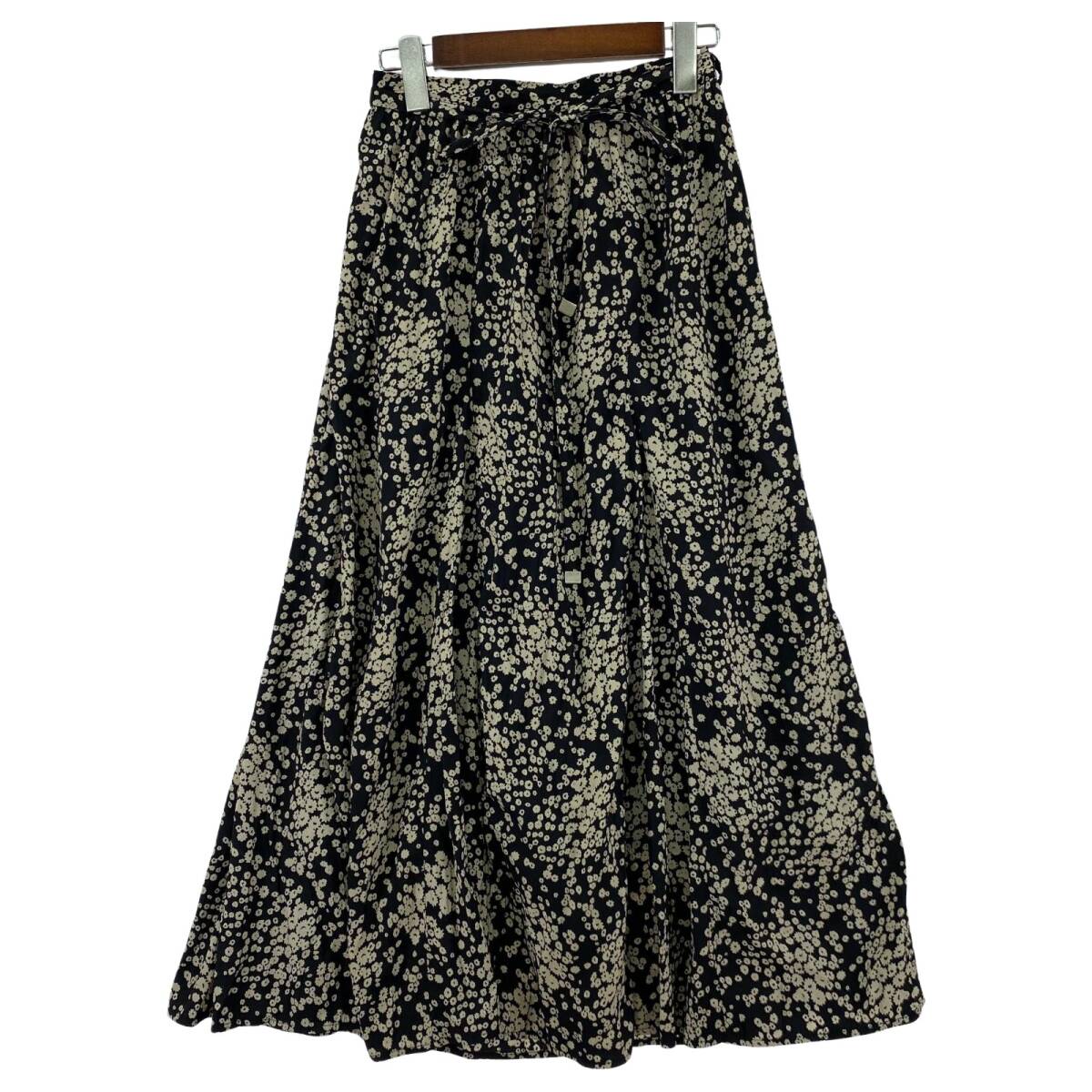 Discoat ディスコート ベルト付き 花柄 ロング スカート sizeF/ブラック×ベージュ拍卖