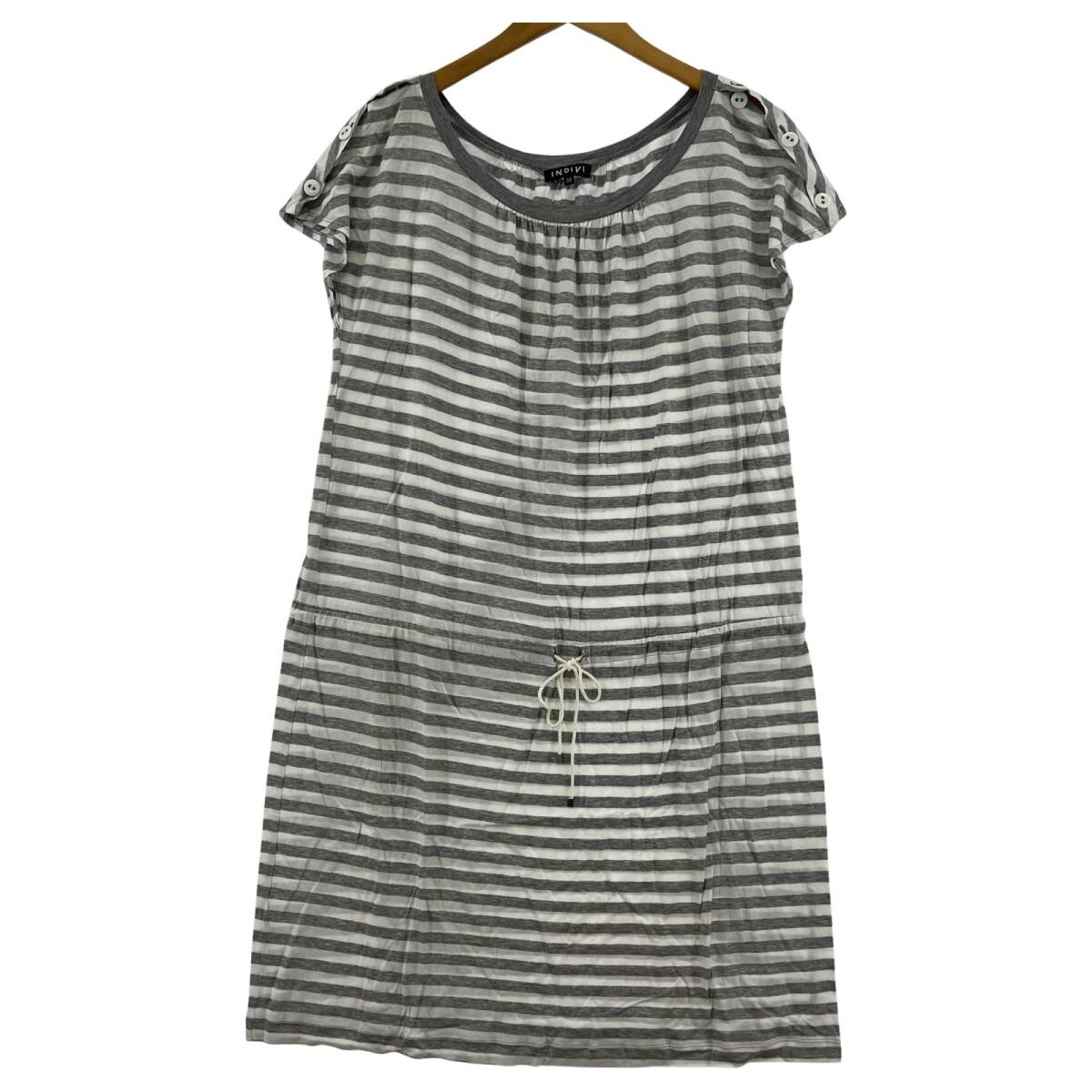 INDIVI インディヴィ ボーダー ワンピース size38/グレー×ホワイト ゆうパケットOK拍卖