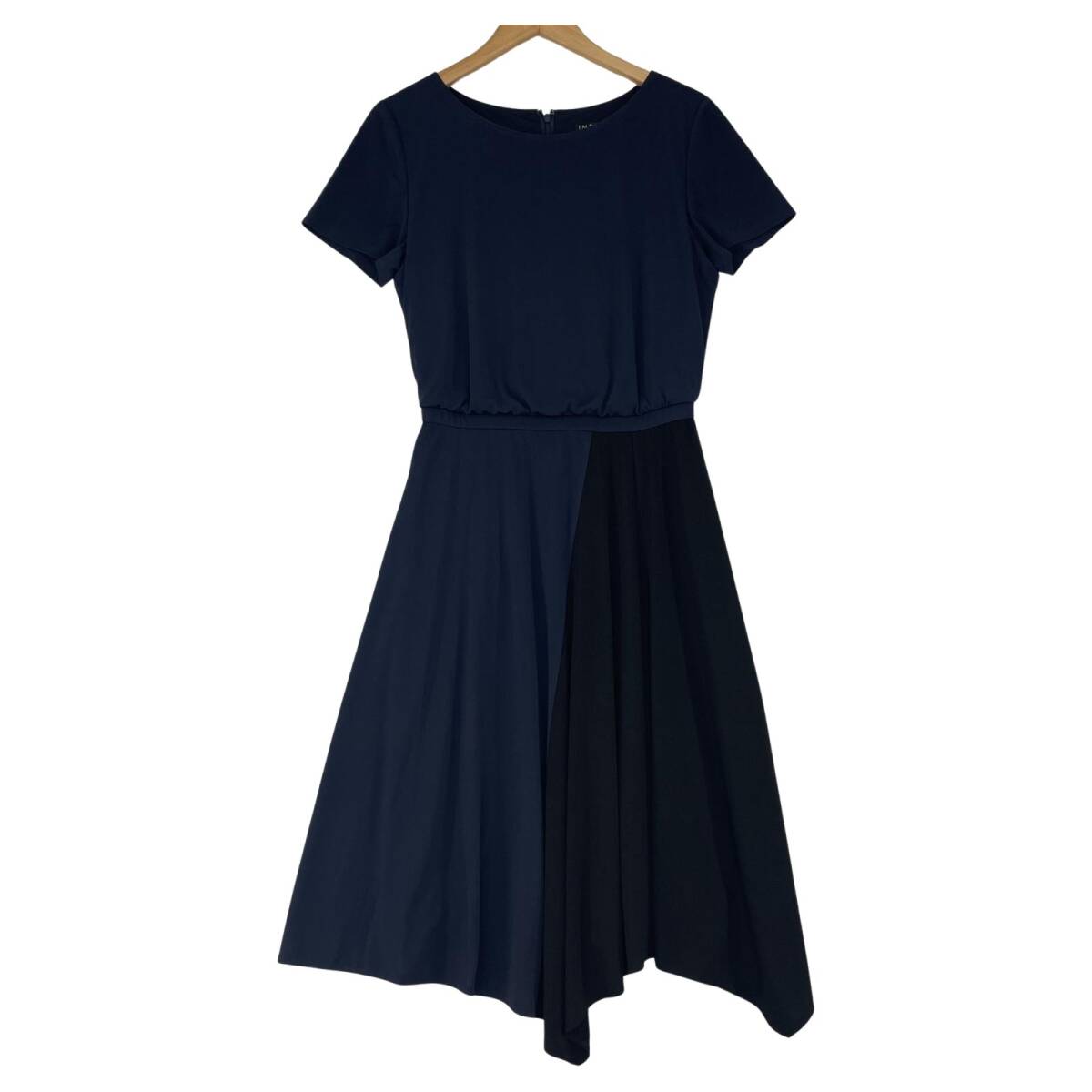 INDIVI インディヴィ ラウンドネック バイカラー ワンピース size38/ネイビー×ブラック拍卖