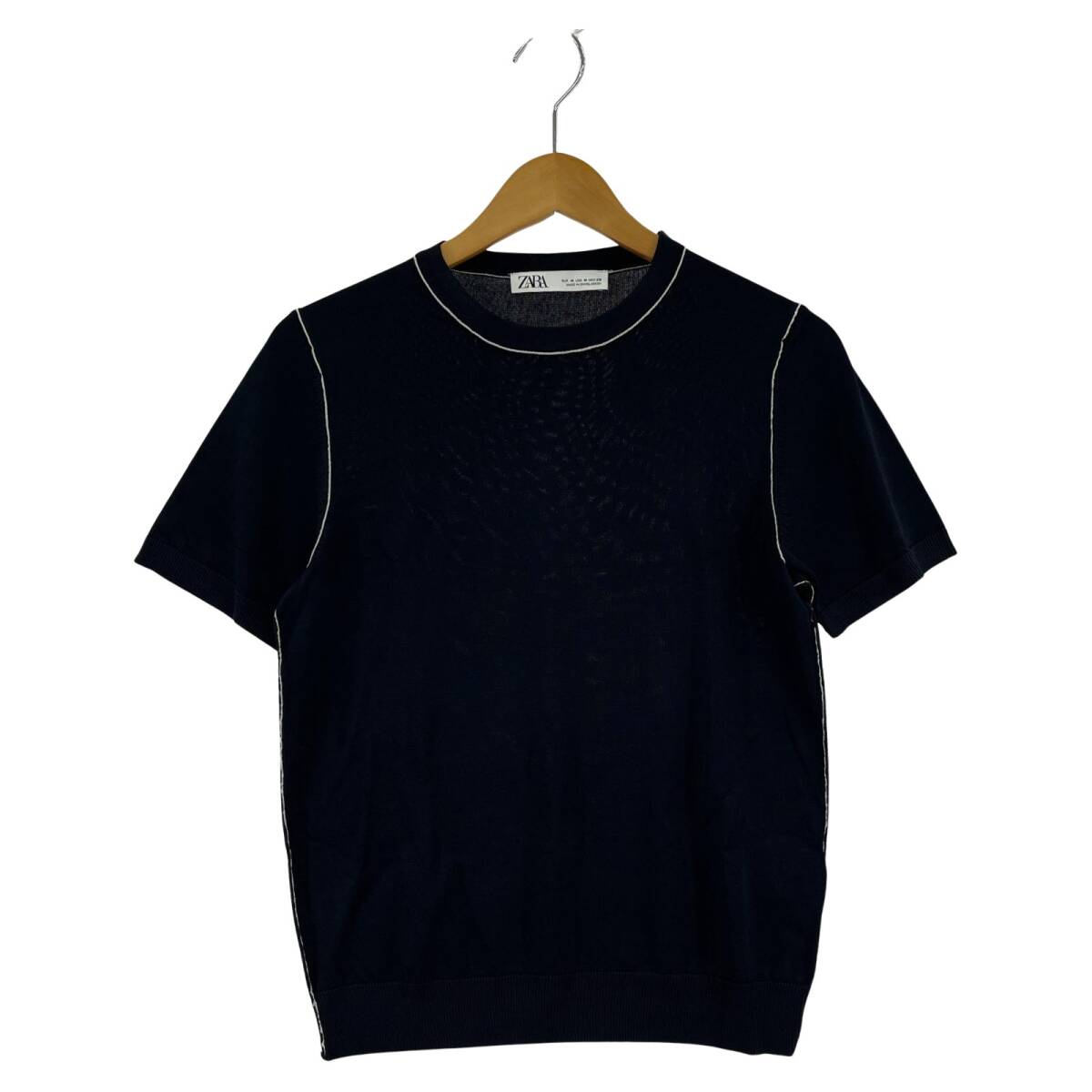 ZARA ザラ クルーネック ニット カットソー sizeEUR M/ネイビー ゆうパケットOK拍卖