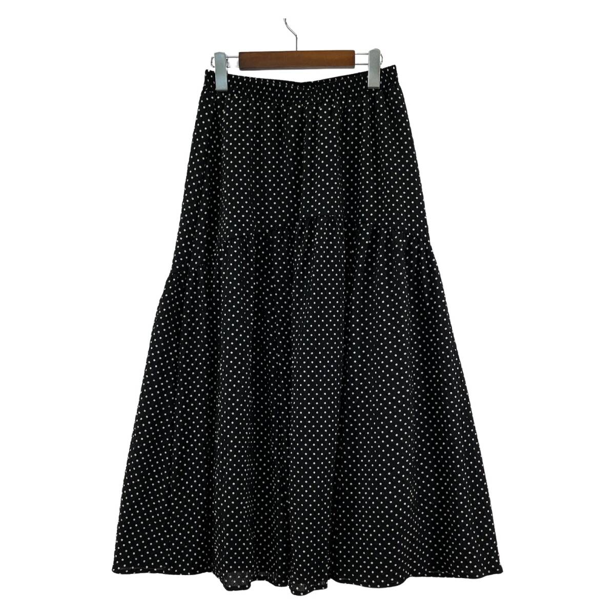grove グローブ ドット柄 Aライン ロングスカート sizeM/ブラック拍卖