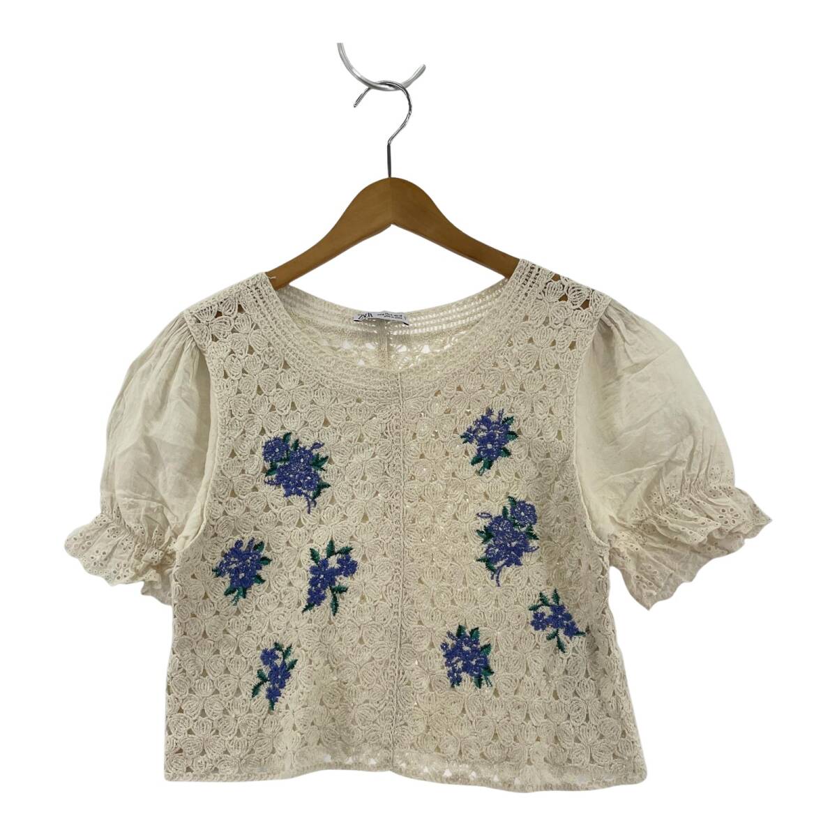 ZARA ザラ 花柄 クロシェニット レース クロップド カットソー sizeEUR M/アイボリー拍卖
