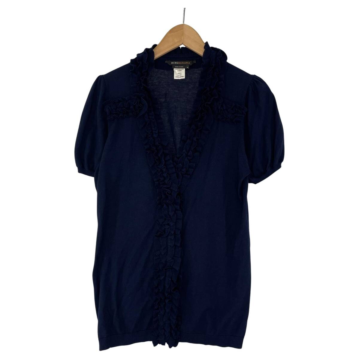 BCBG MAXAZRIA ビーシービージーマックスアズリア フリル カーディガン sizeM/ネイビー拍卖