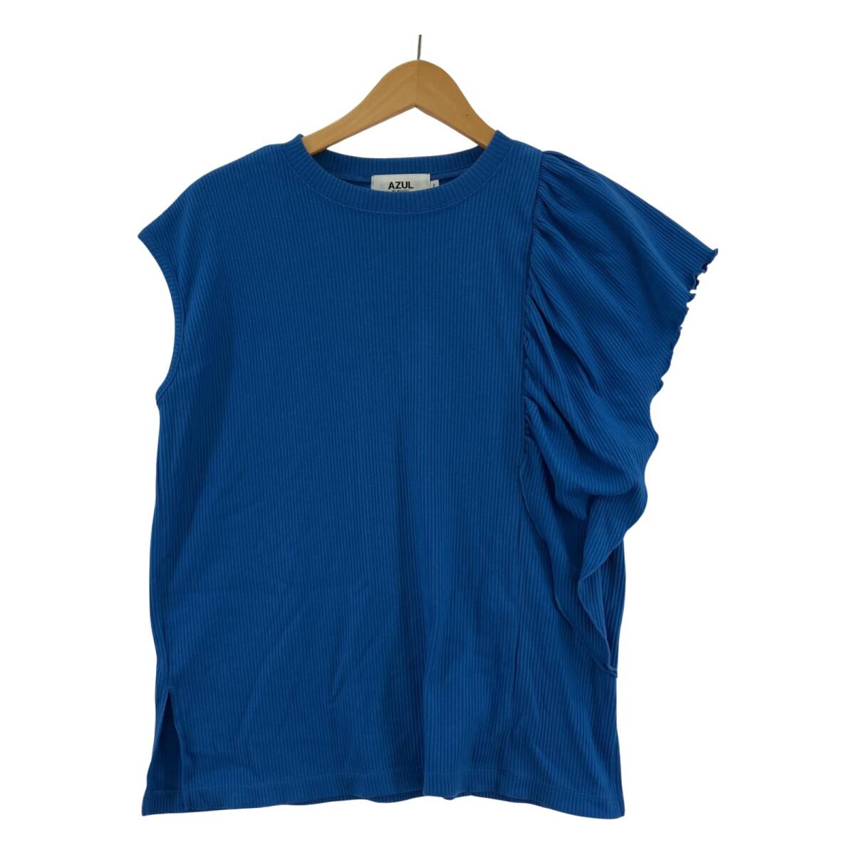 AZUL by moussy アズールバイマウジー リブ デザインスリーブ カットソー sizeF/ブルー ゆうパケットOK拍卖