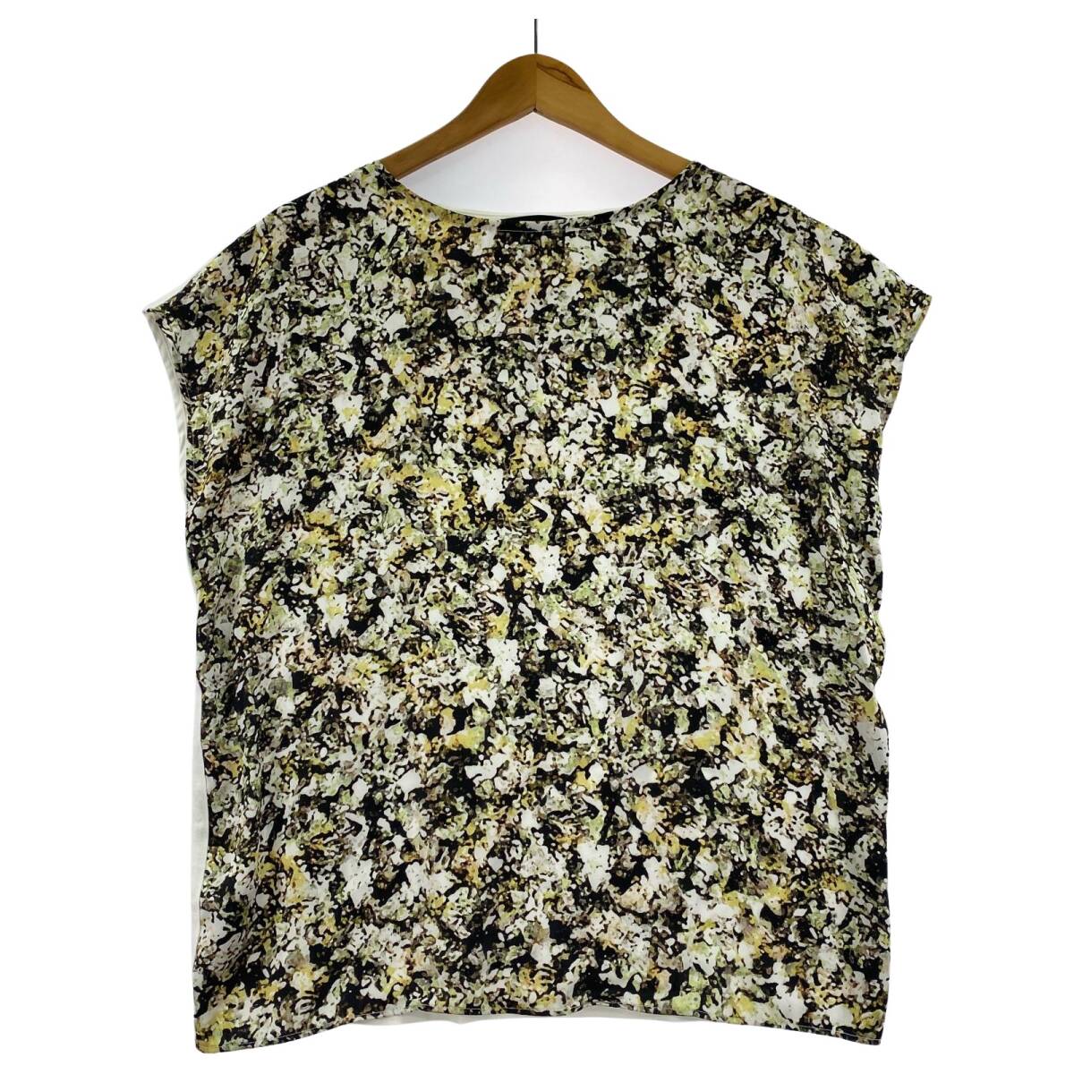 iCB アイシービー フレンチスリーブ チュニック sizeS/ホワイト×ブラック×イエロー ゆうパケットOK拍卖