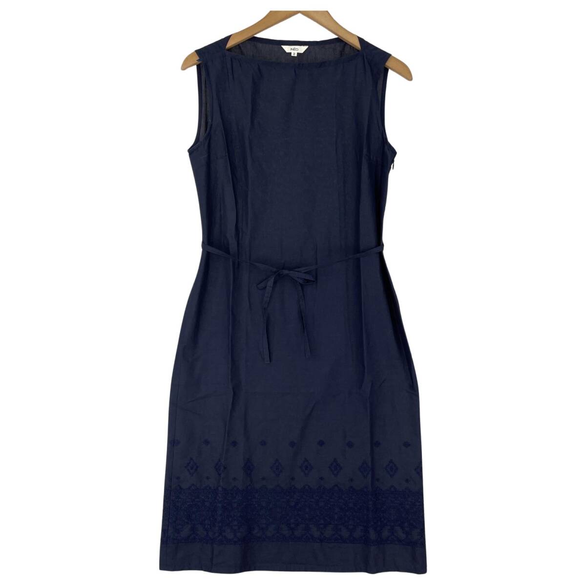 INED イネド 刺繍 ノースリーブ ワンピース size2/ネイビー ゆうパケットOK拍卖