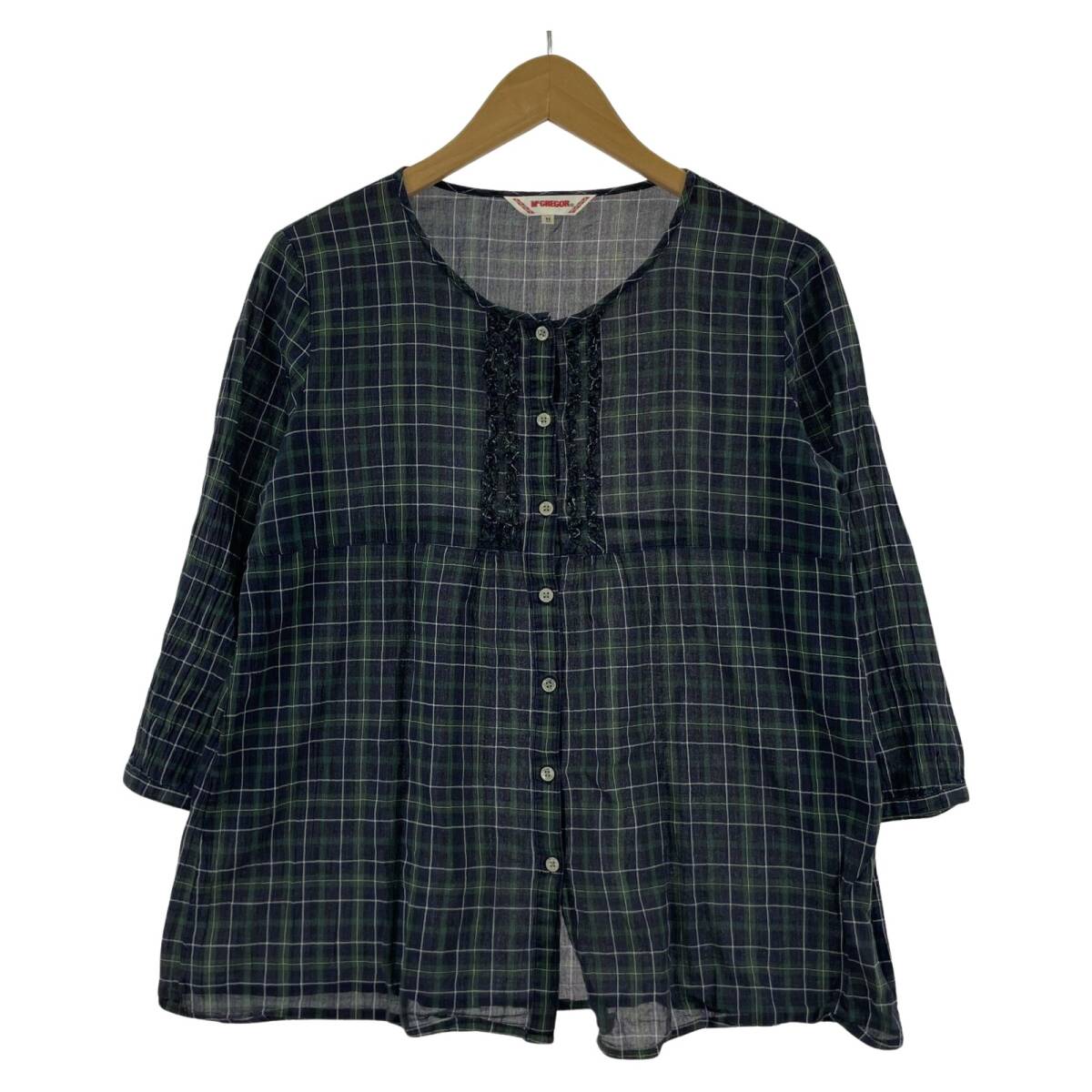 McGregor マックレガー チェック 七分袖 シアー ブラウス size11/ネイビー×グリーン拍卖