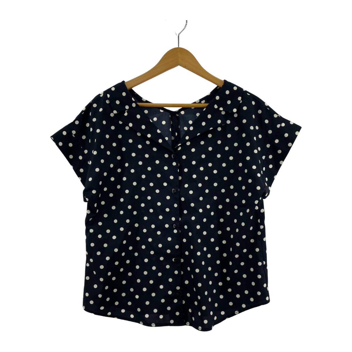SALOON by BABYLONE サルーンバイバビロン ドット シャツ ブラウス sizeM/ネイビー×ホワイト ゆうパケットOK拍卖