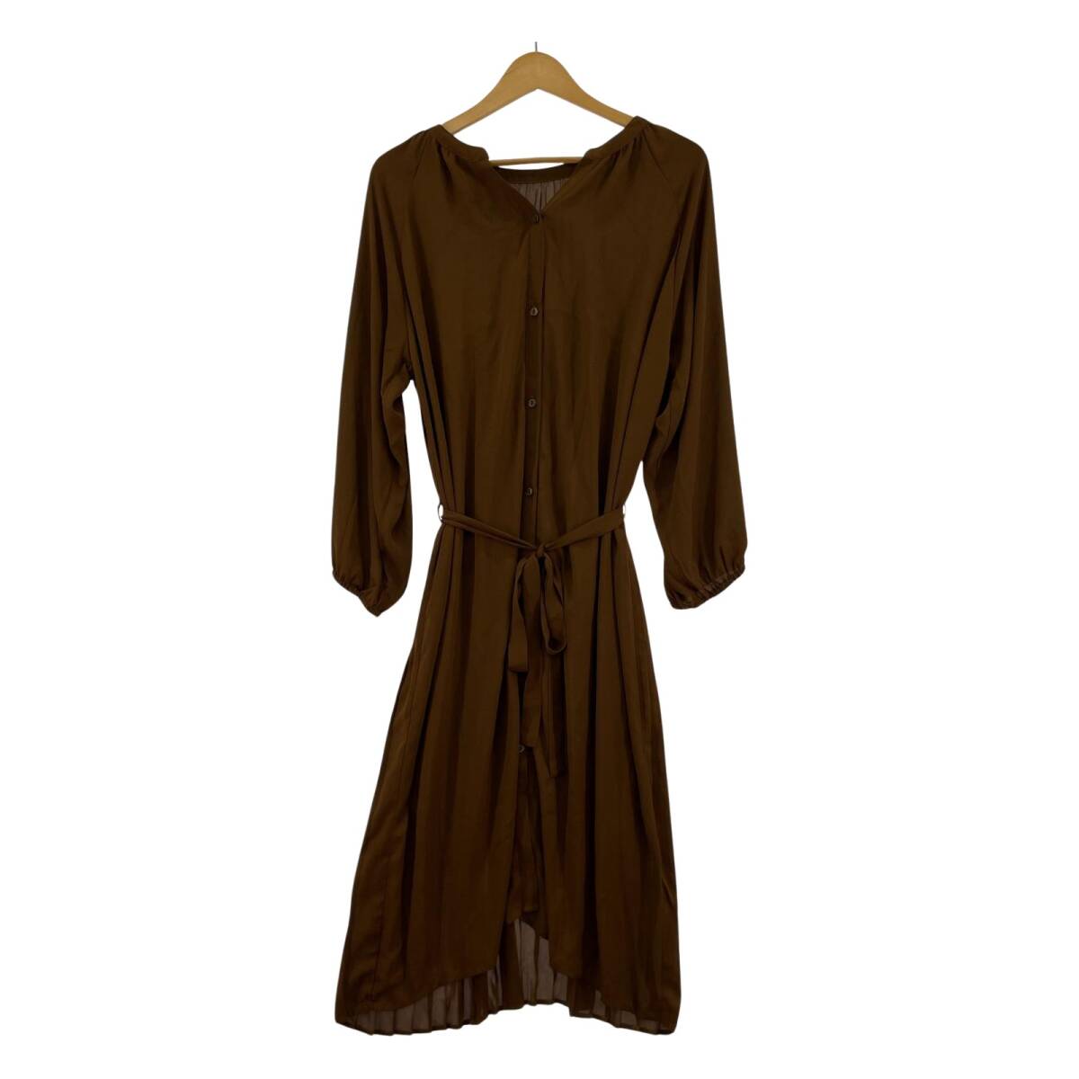 grove グローブ スリットネック 長袖 ロング ワンピース sizeM/ブラウン ゆうパケットOK拍卖
