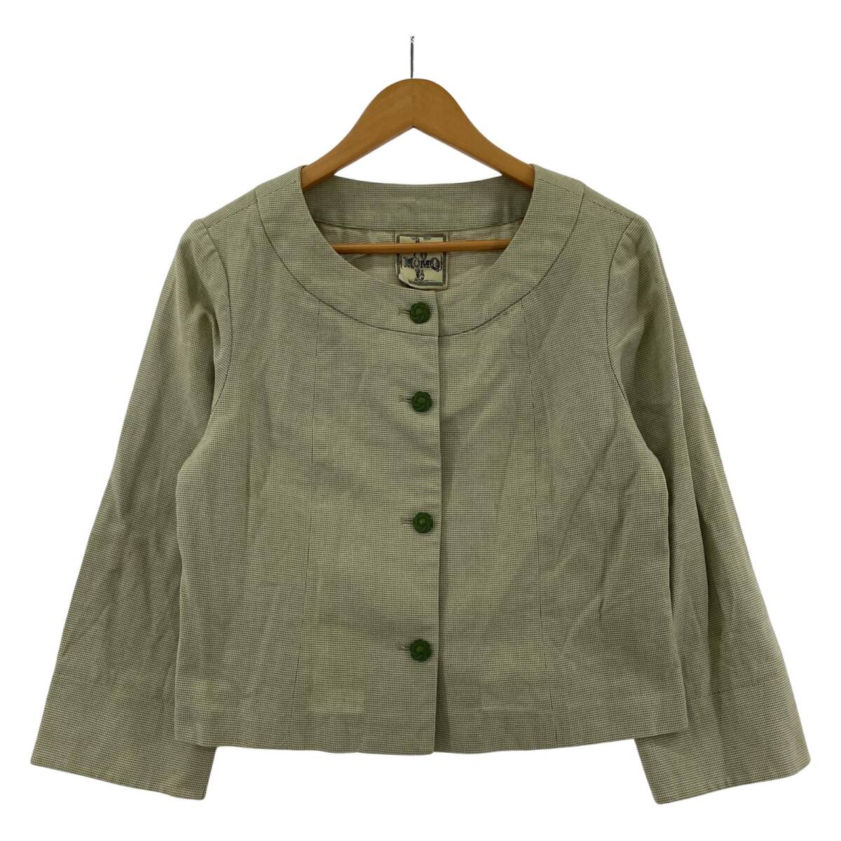 Jocomomola ホコモモラ 七分袖 ノーカラージャケット size42/グリーン系拍卖
